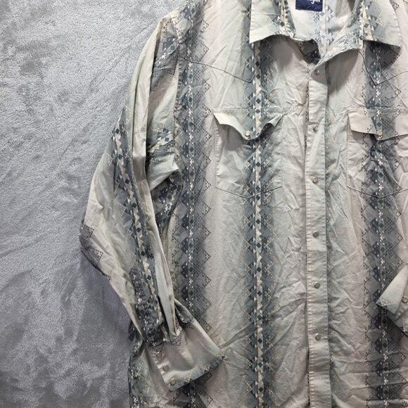 Wrangler Shirt Mens 2XL XXL Gray Blue Aztec Western Pearl Snap Long Sleeve - Picture 3 of 11